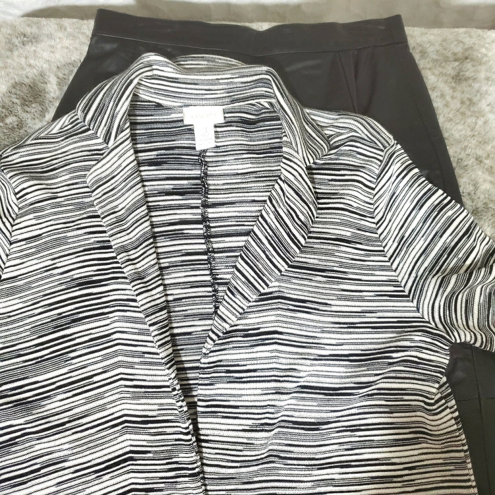 Chico's Black and White Striped Open-Front Blazer